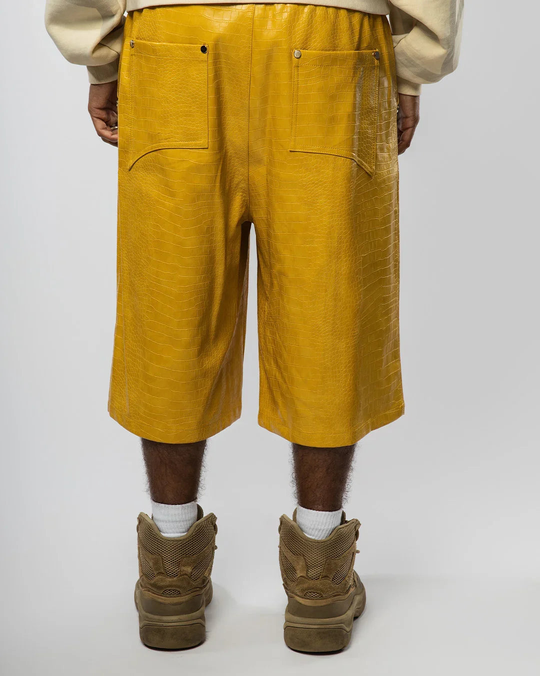"NIGHT CRAWLER " BAGGY LEATHER SHORTS (YELLOW)