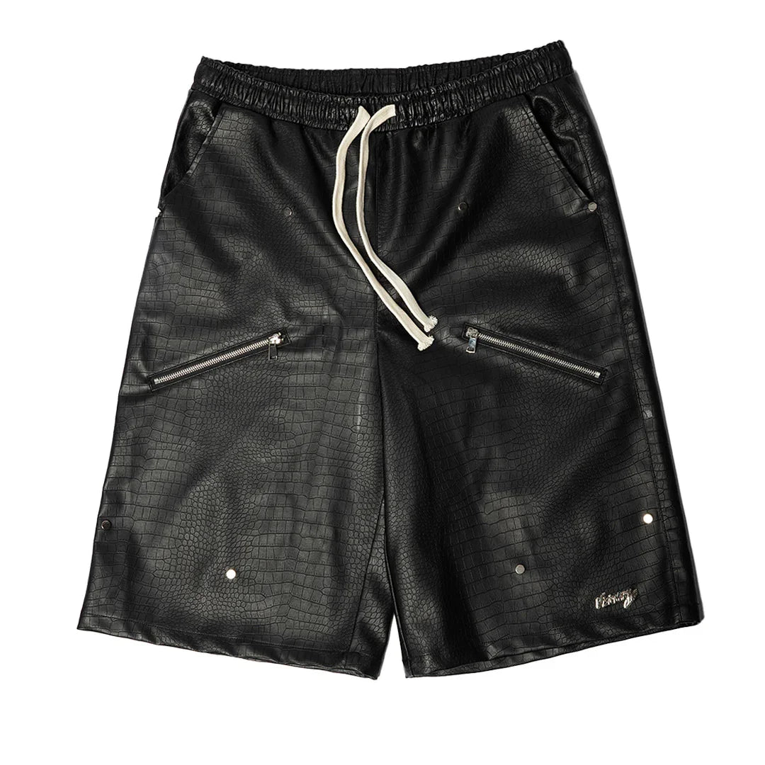 "NIGHT CRAWLER " BAGGY LEATHER SHORTS (BLACK)