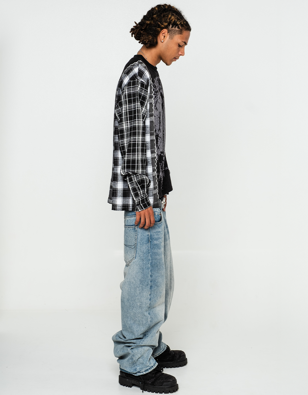 "HARVEST PATCHWORK" KNITTED FLANNEL(BLACK)