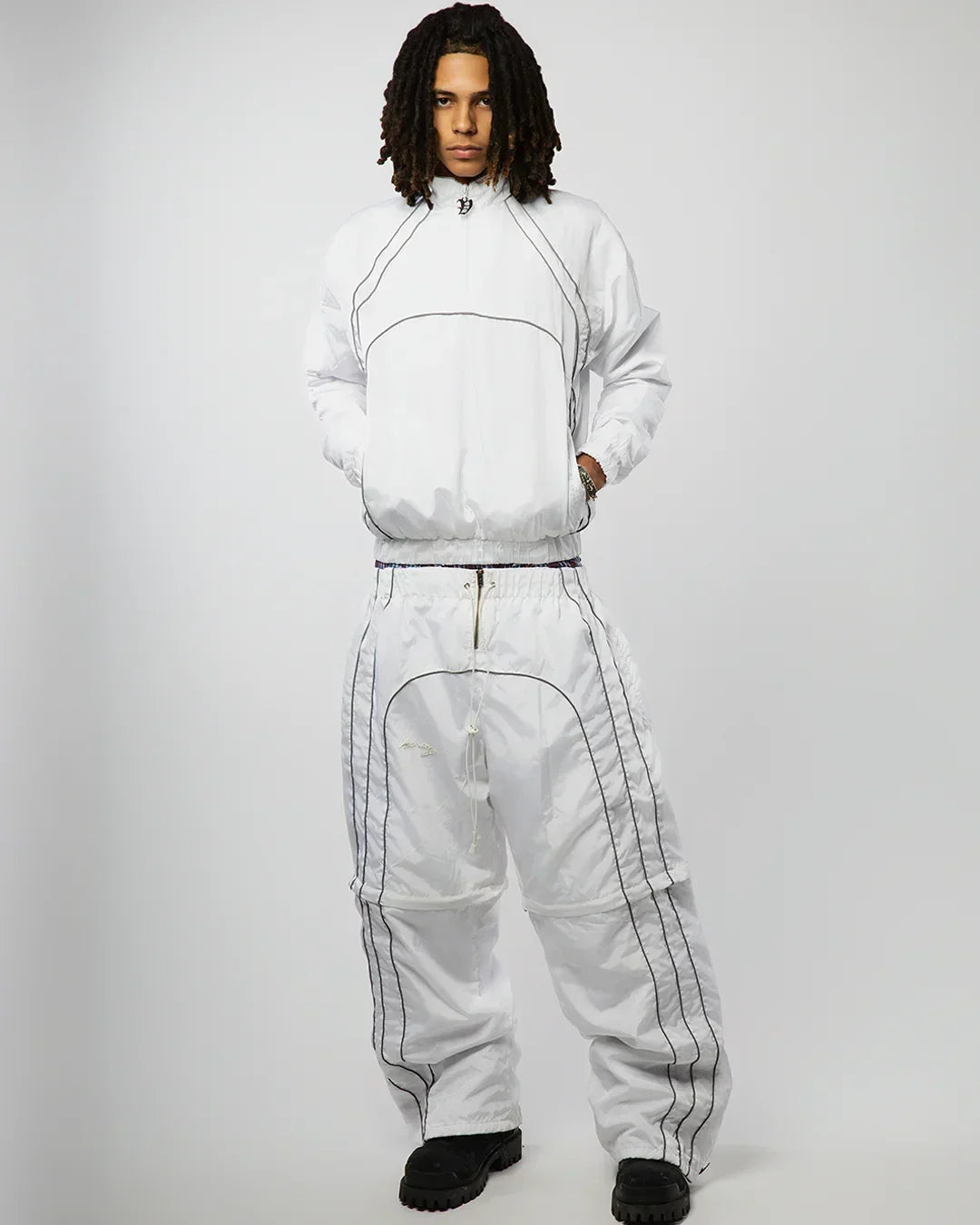 “RADIANT AURA” NYLON TRACK JACKET (WHITE)