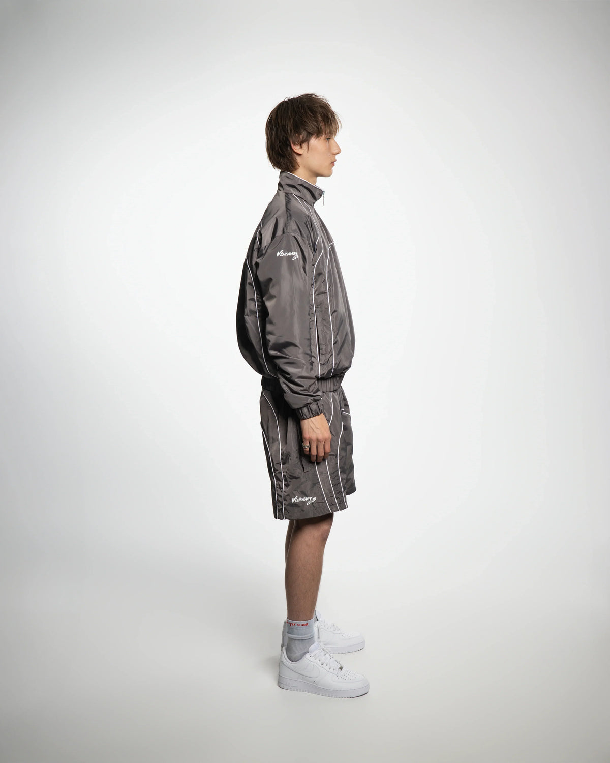 “RADIANT AURA” NYLON TRACK JACKET (SHADOW GREY)