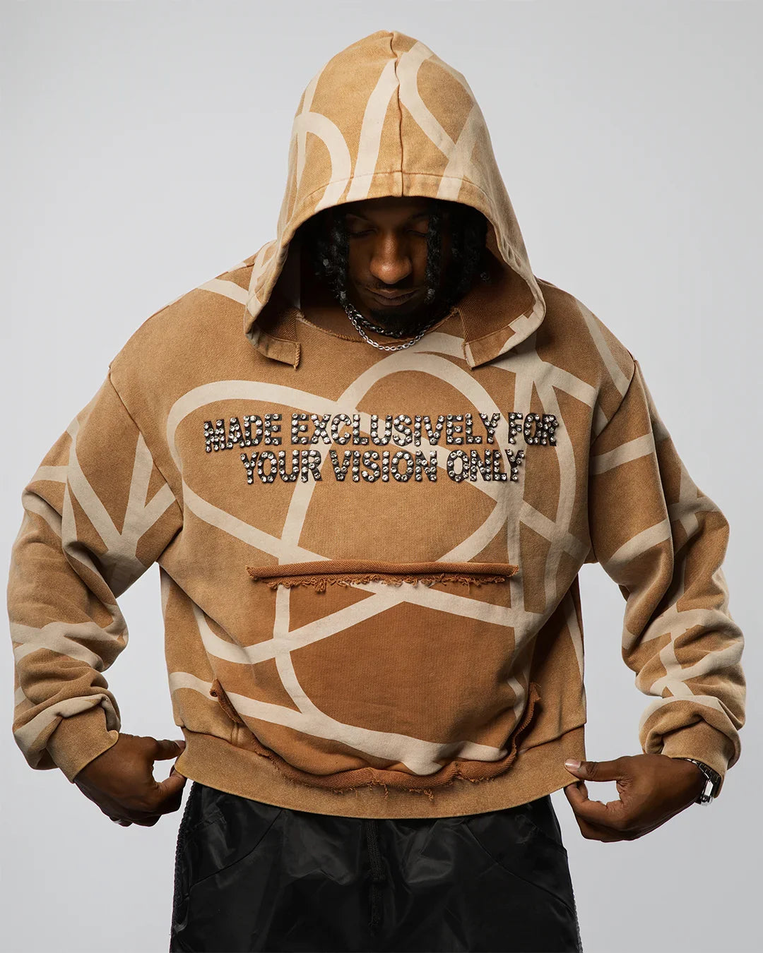 VISIONARY "TWISTED CHAOS" DISTRESSED HOODIE (BROWN)