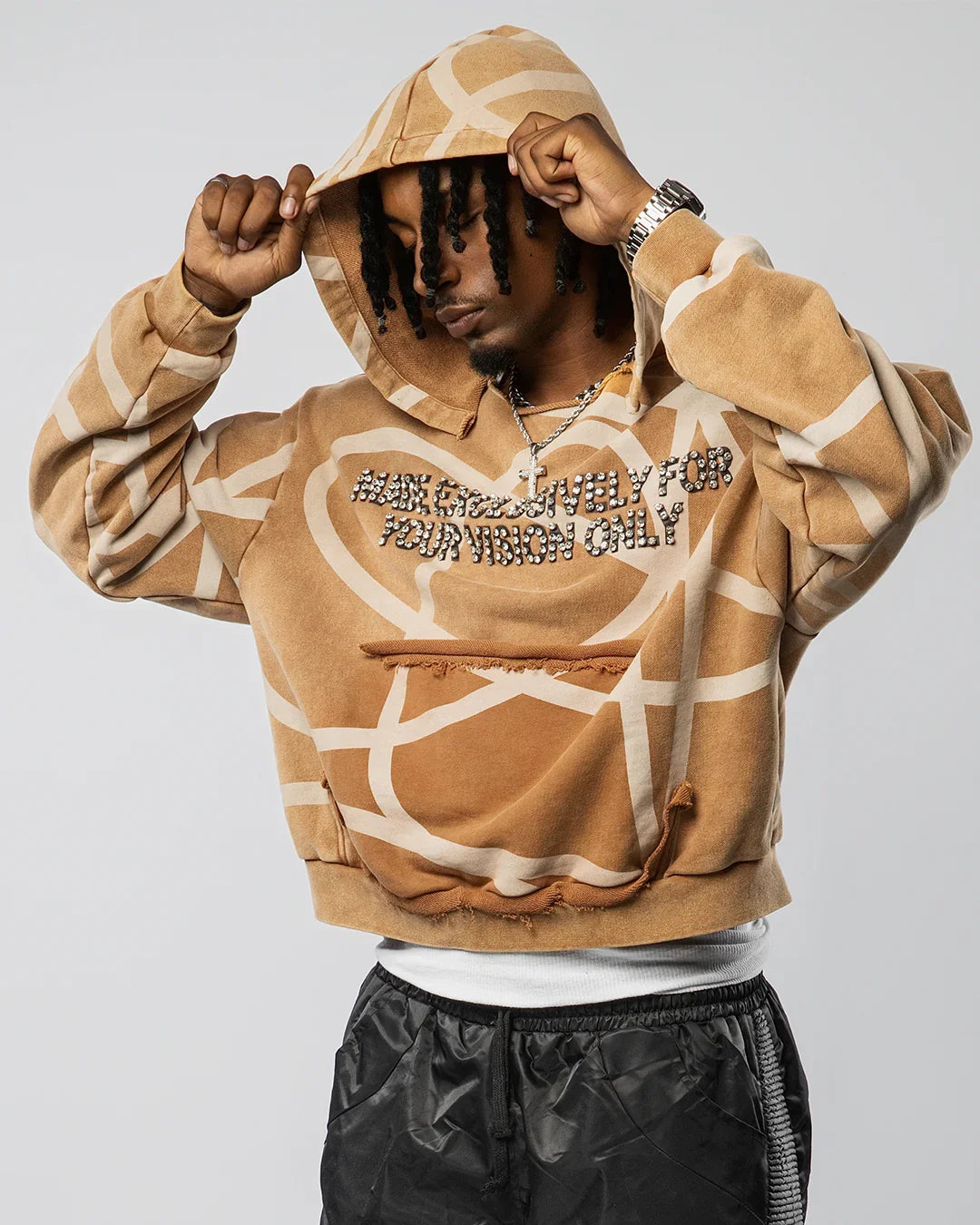 VISIONARY "TWISTED CHAOS" DISTRESSED HOODIE (BROWN)