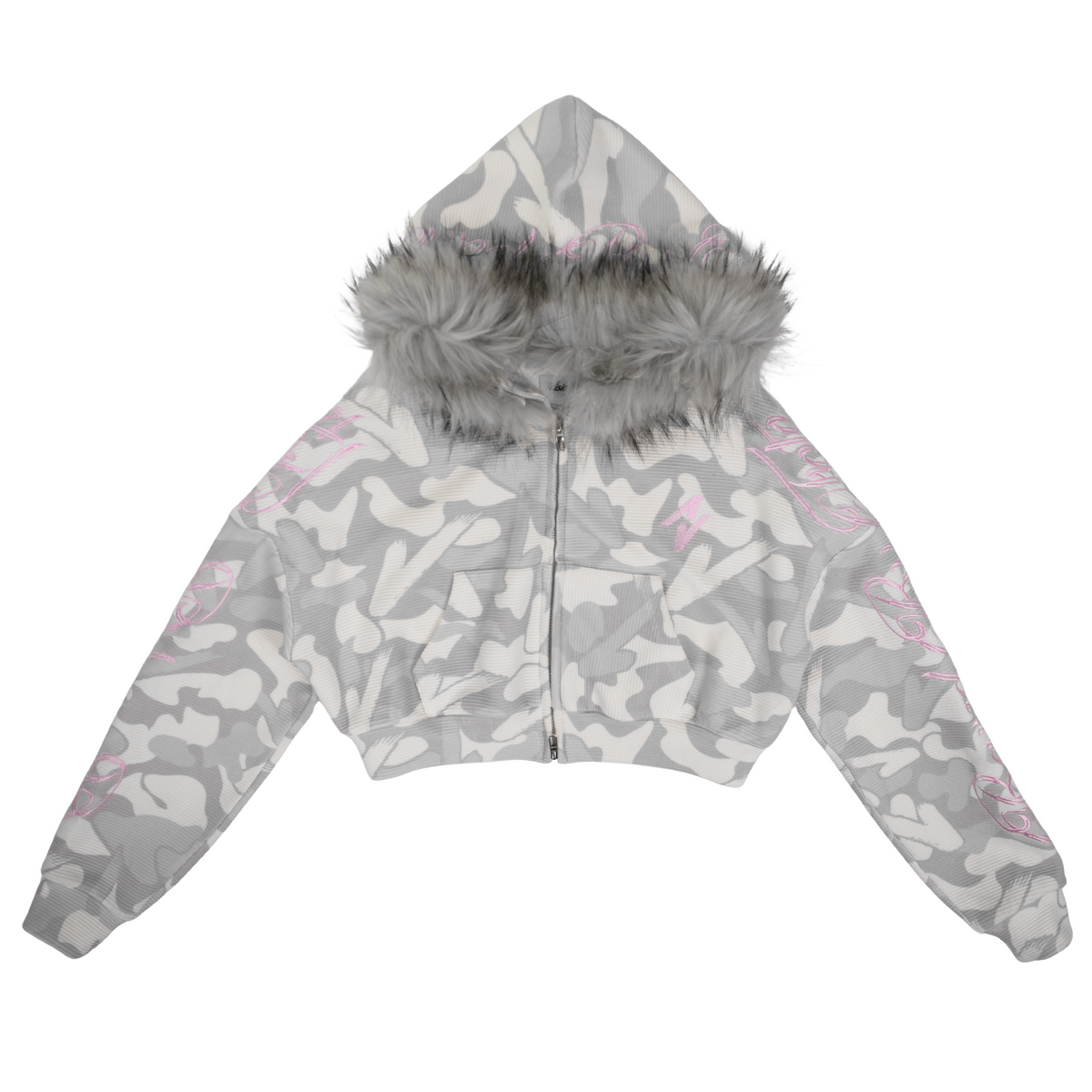 VISIONARY "BOUND BY FATE" CAMO FUR CROPPED ZIP UP JACKET (WOMEN)