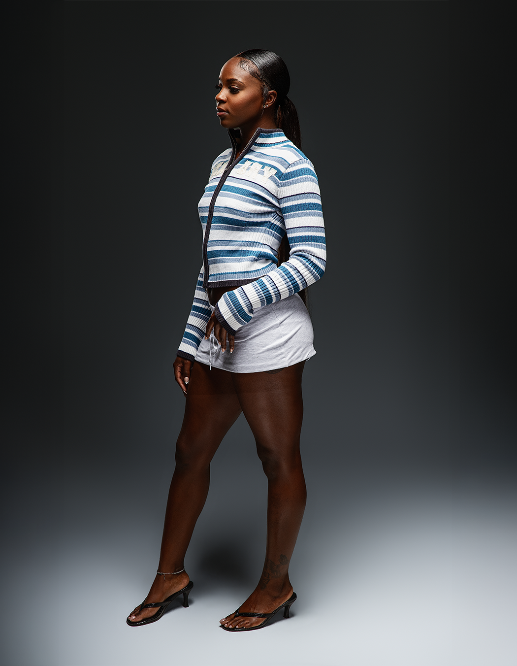 GRIDLINE STRIPED HALF-ZIP KNIT (FEMALE)
