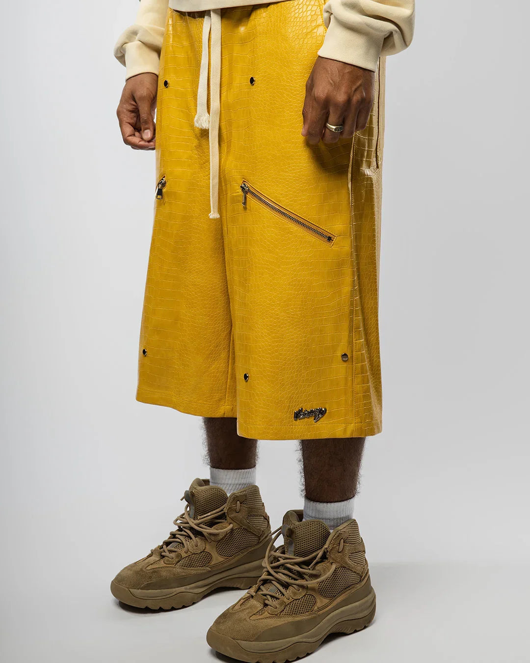"NIGHT CRAWLER " BAGGY LEATHER SHORTS (YELLOW)