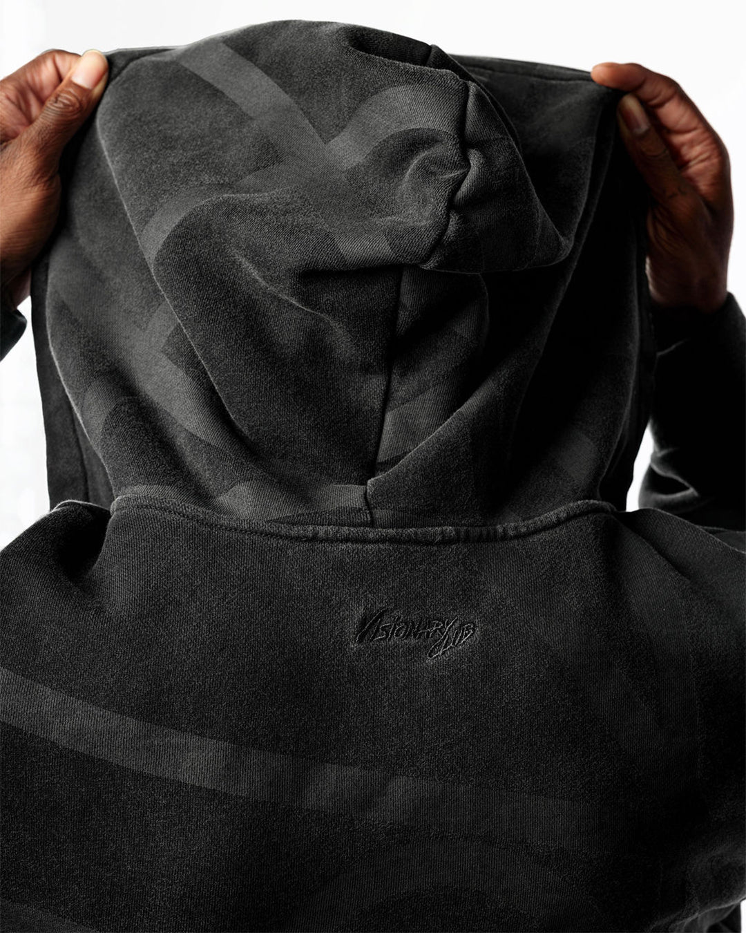 VISIONARY "TWISTED CHAOS" DISTRESSED HOODIE (TRIPLE BLACK)