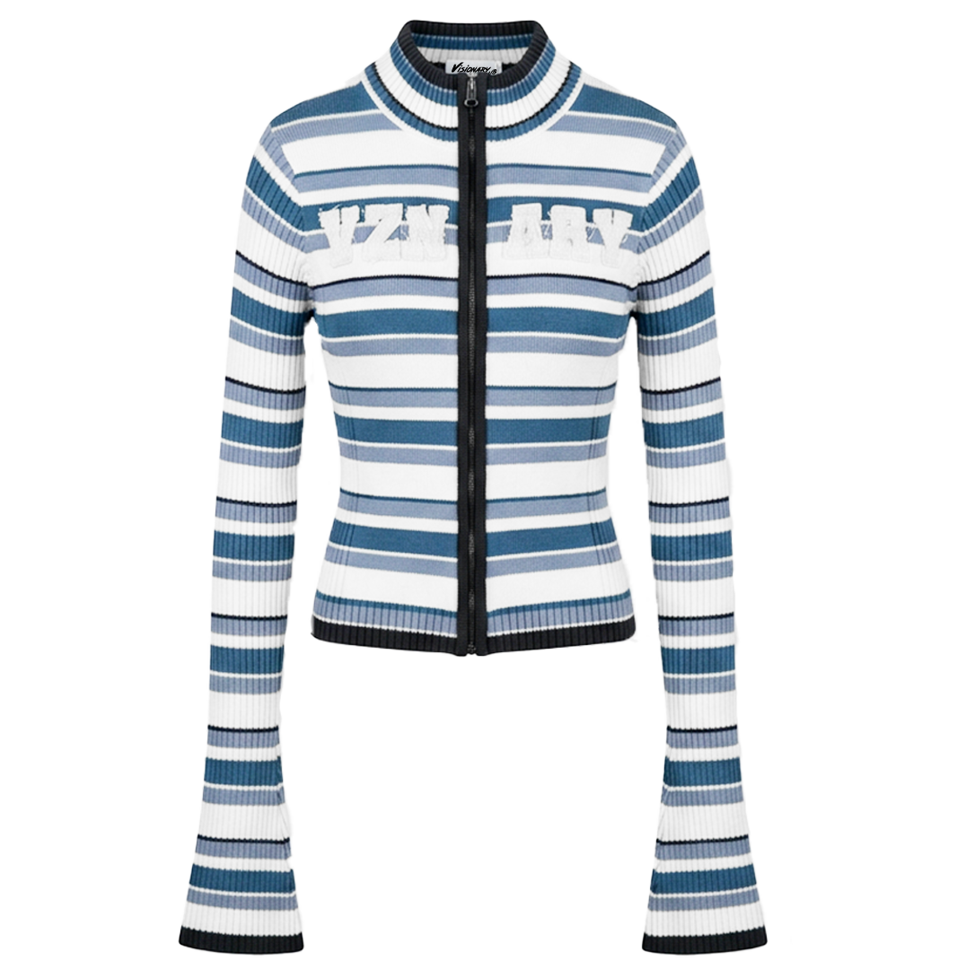 GRIDLINE STRIPED HALF-ZIP KNIT (FEMALE)