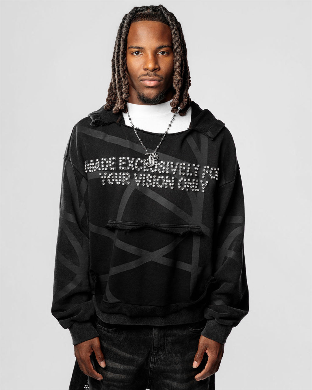 VISIONARY "TWISTED CHAOS" DISTRESSED HOODIE (TRIPLE BLACK)