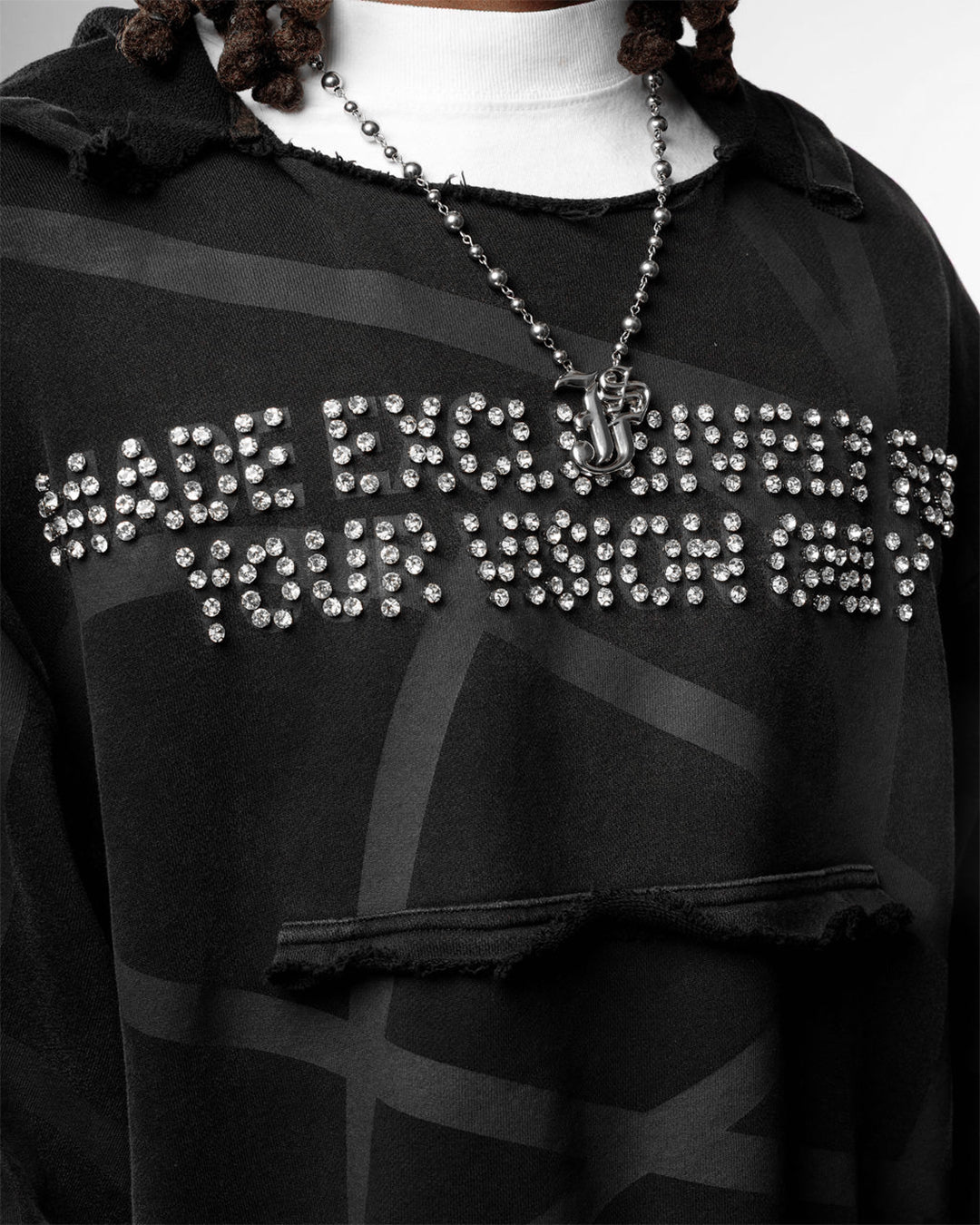 VISIONARY "TWISTED CHAOS" DISTRESSED HOODIE (TRIPLE BLACK)