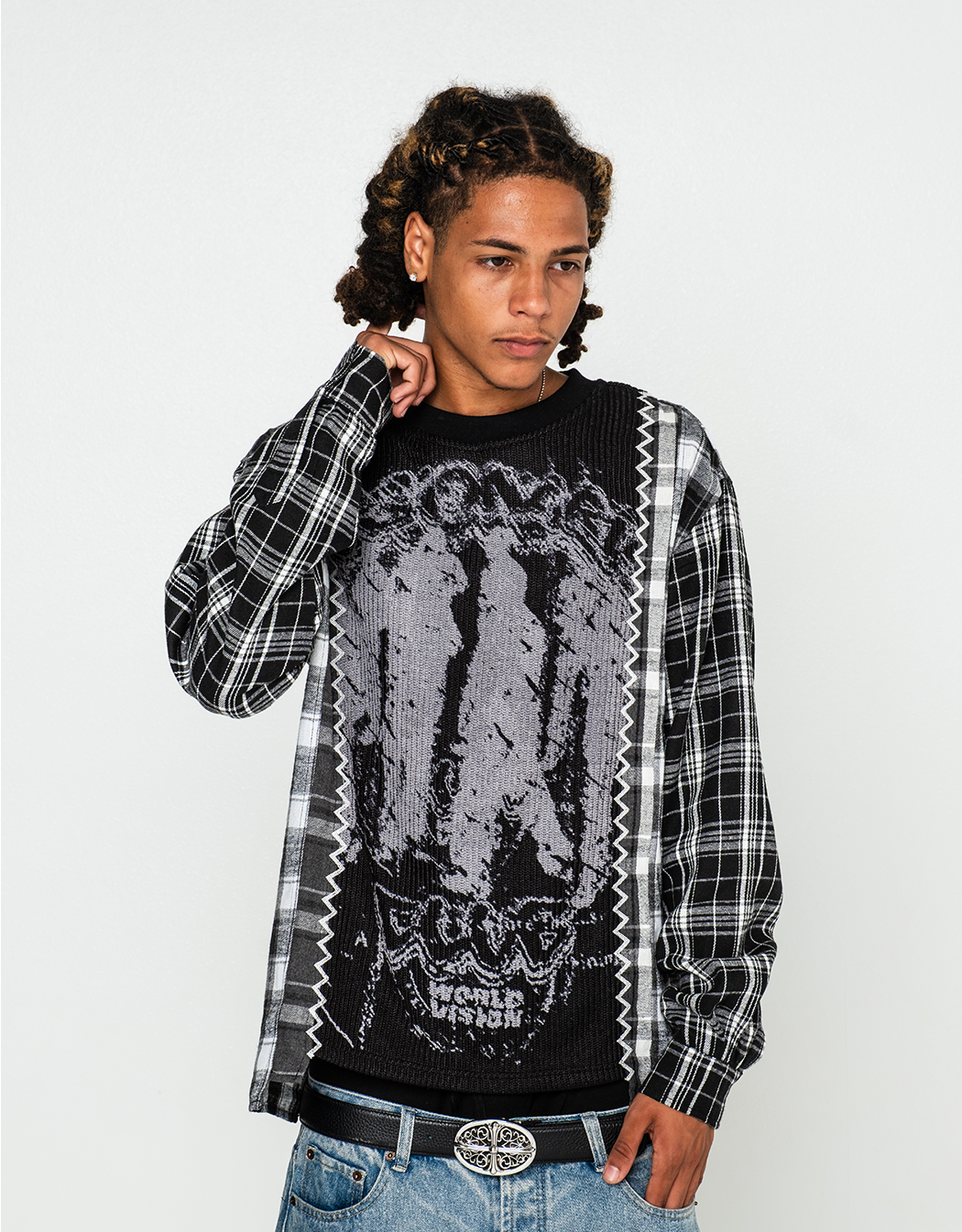 "HARVEST PATCHWORK" KNITTED FLANNEL(BLACK)