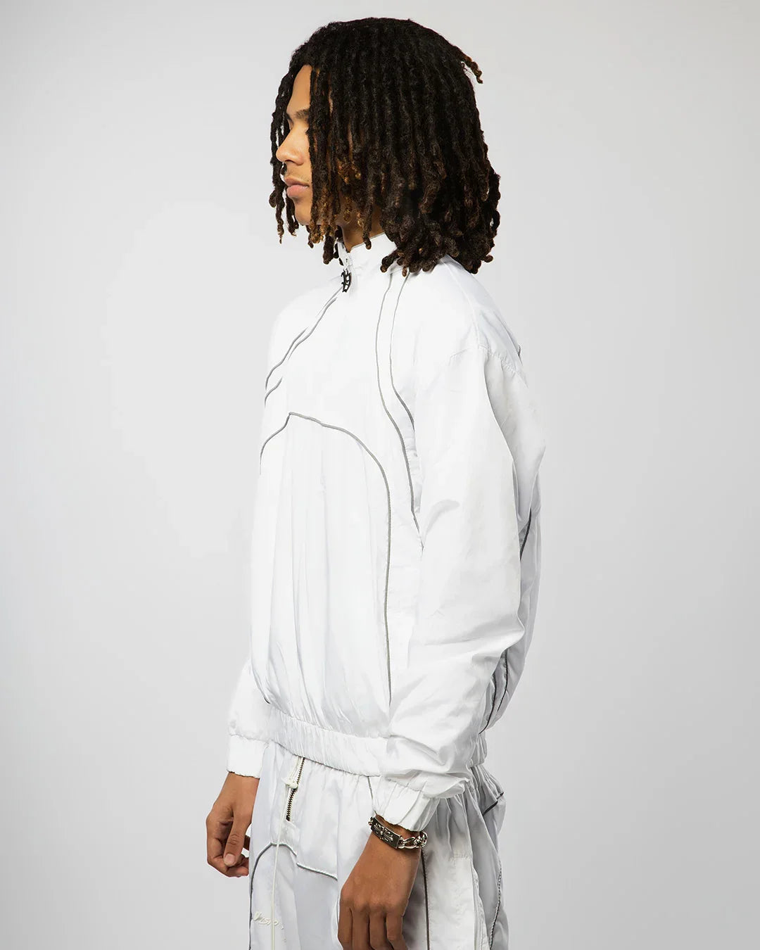 “RADIANT AURA” NYLON TRACK JACKET (WHITE)