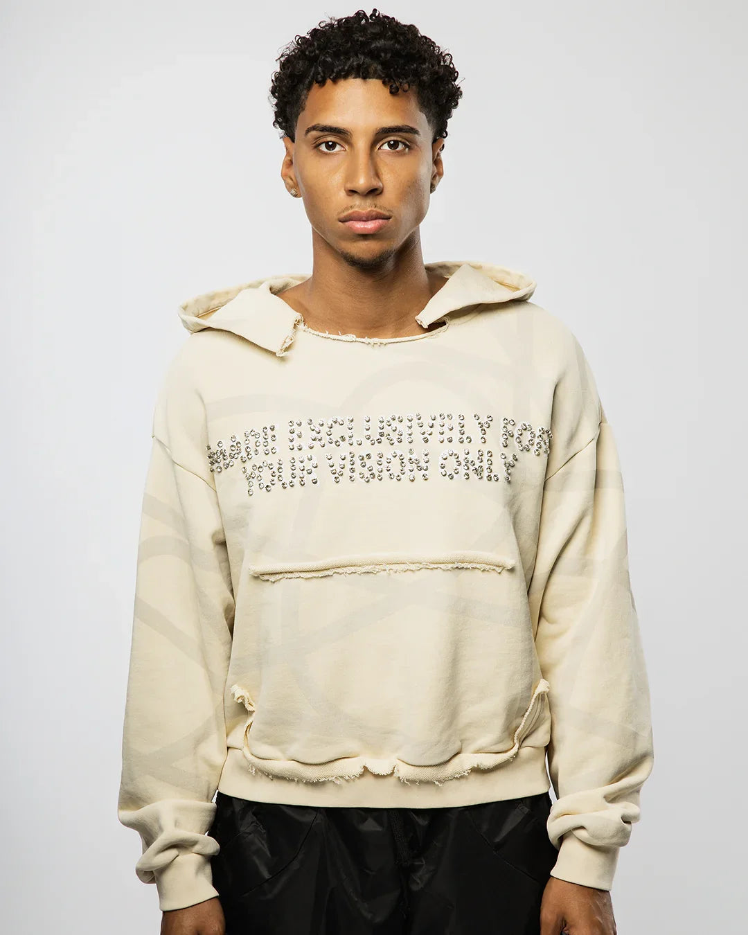 VISIONARY "TWISTED CHAOS" DISTRESSED HOODIE (OAT MILK)