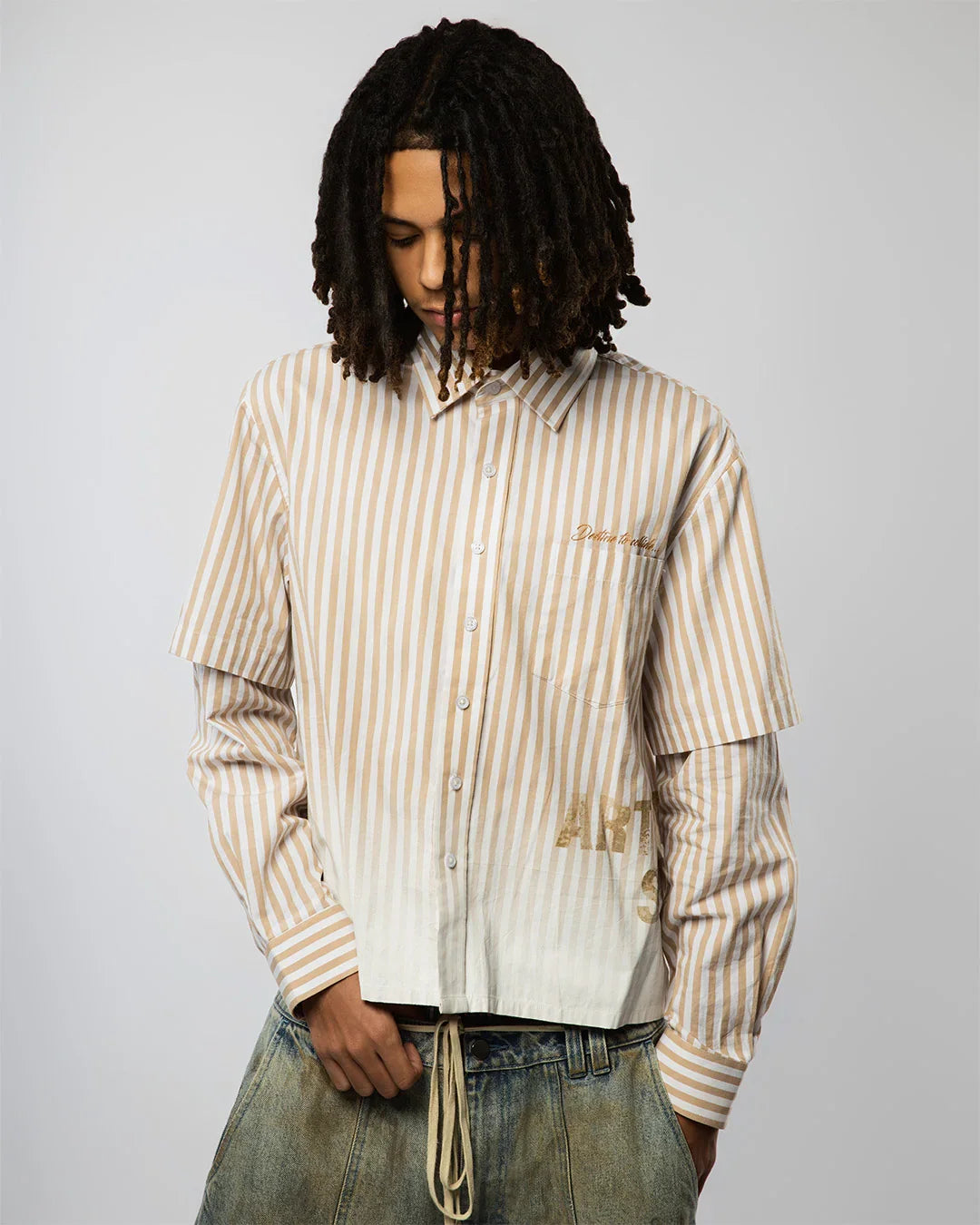 VISIONARY DOUBLE SLEEVE FADE BUTTON DOWN (BROWN)