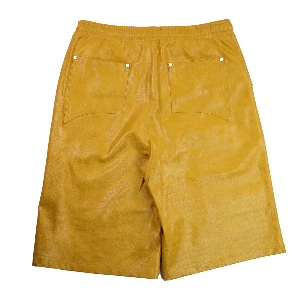 "NIGHT CRAWLER " BAGGY LEATHER SHORTS (YELLOW)