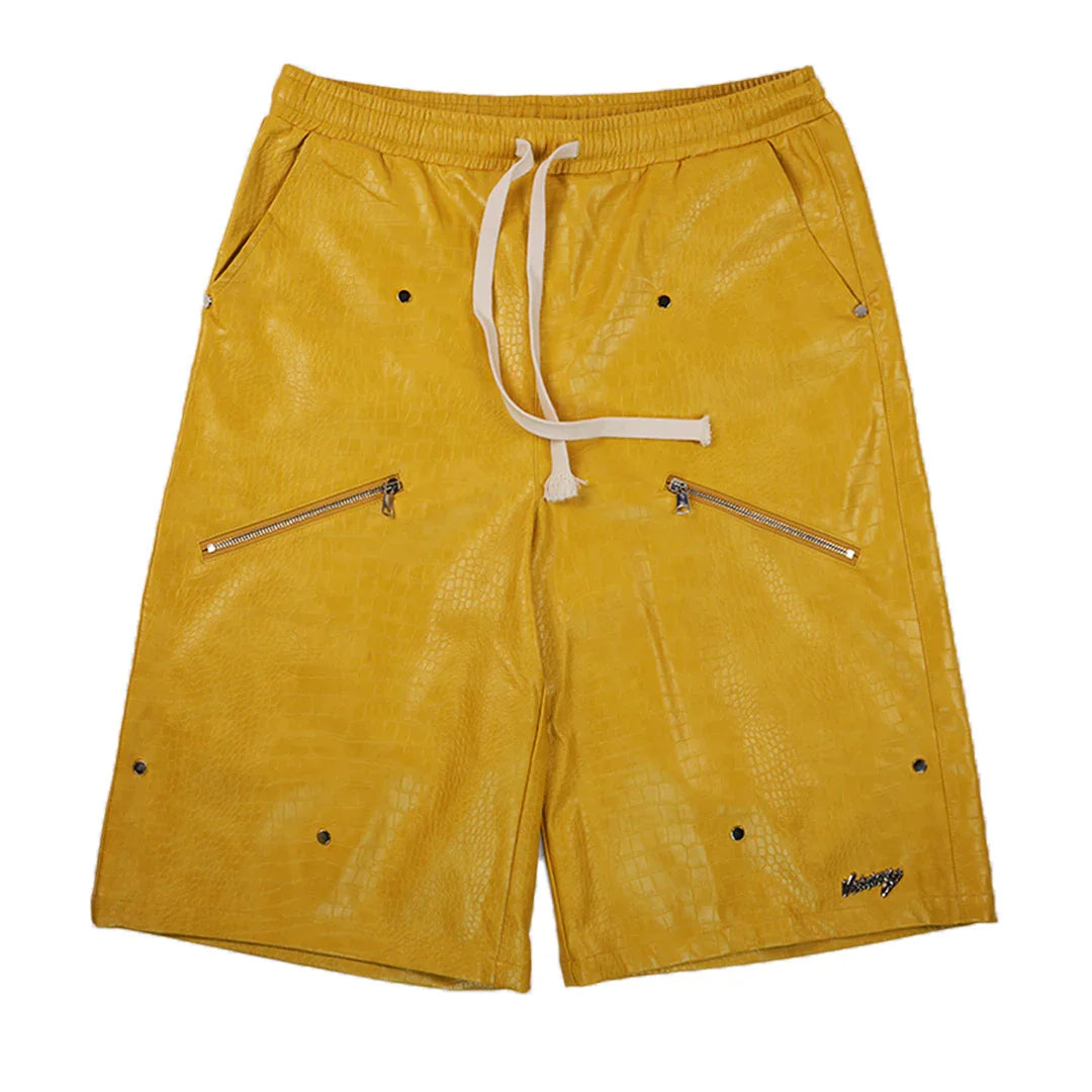 "NIGHT CRAWLER " BAGGY LEATHER SHORTS (YELLOW)